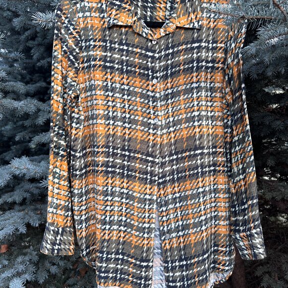 Teoh & Lea Button Down Houndstooth Viscose Blouse Yellow Green Brown Size S - Picture 2 of 4